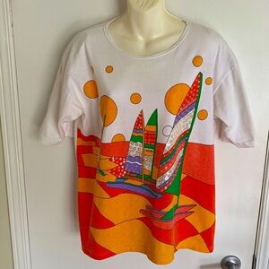 FRANCO VALERI vintage 1980’s  Colorful Sailboat Graphic Short sleeved T-Shirt